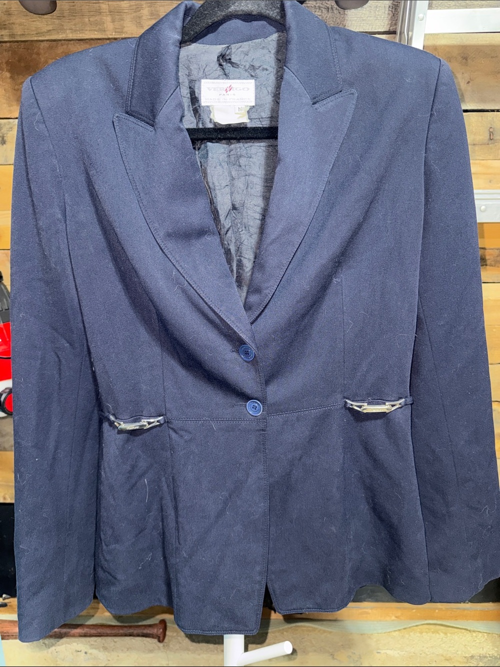 Vertigo Paris Navy Blue Women's Blazer with Decorative Pocket Accents Medium